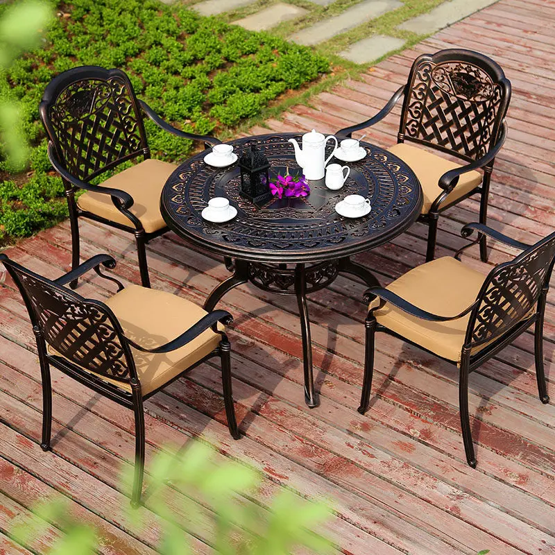 Outdoor tables and chairs Villa courtyard cast aluminum tables and chairs five-piece set Outdoor garden waterproof and sunscreen