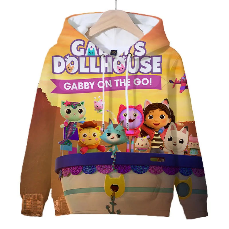 New Gabby\'s Dollhouse Hoodies Girls Sweatshirt Autumn And Winter Long Sleeve Harajuku Pullovers 3D Gabbys Cat Casual Hooded Tops