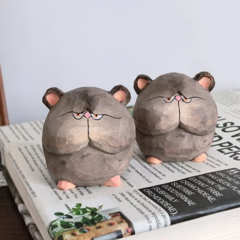 Hamster Handcrafted Wood Miniature Sculpture Rodent Figurines Table Decoration Home Ornaments Photography Prop Decorative Statue