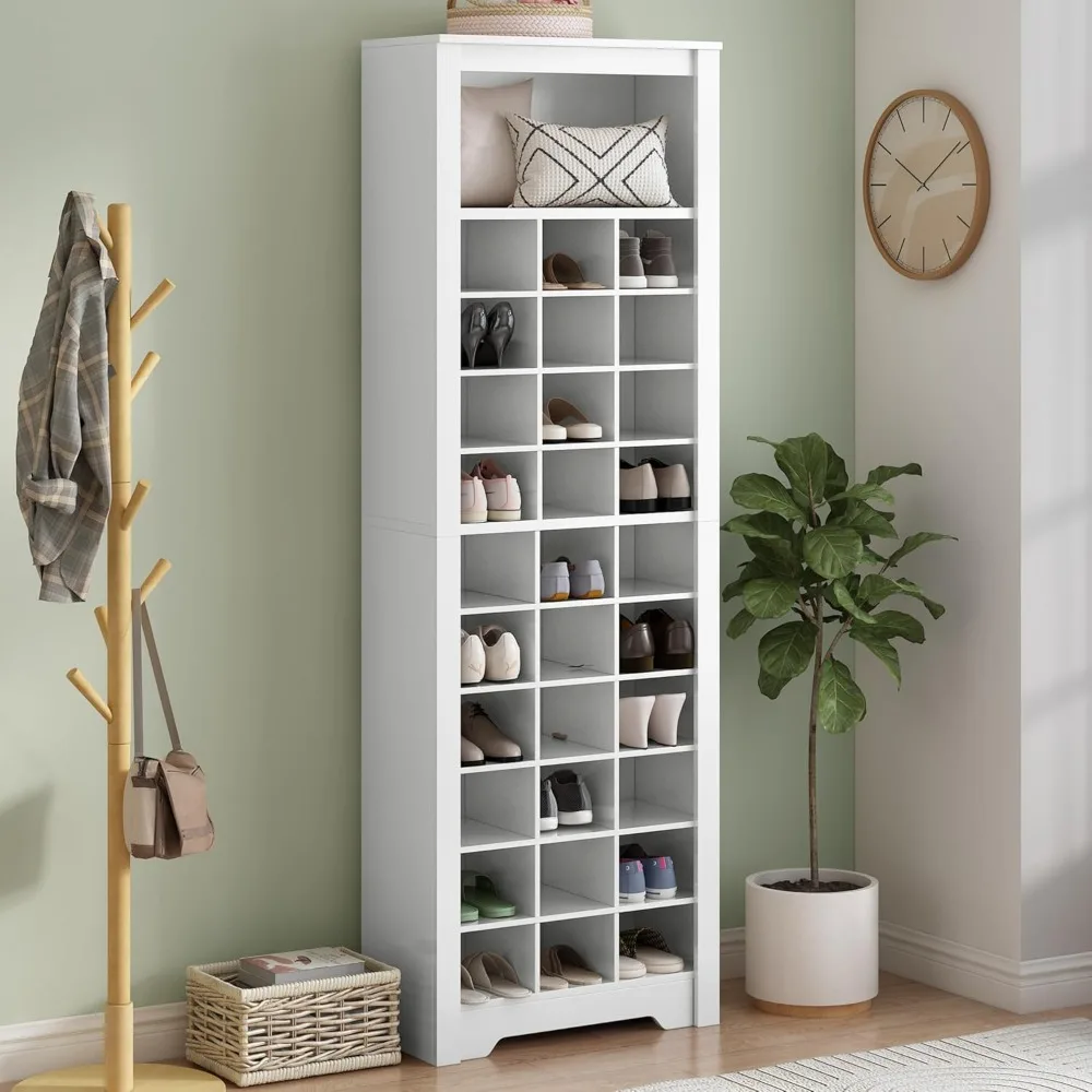 

Stylish Wooden Tall Shoe Cabinet,Free Standing,Shoe Organizer with 30 Storage Capacity, High Shoe Rack for Hallway, Bedroom, Whi