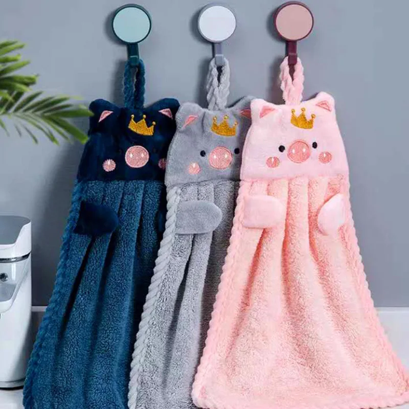 Hangable Kitchen Towel Household Soft Bathroom Coral Velvet Towel Korean Style Hand Towel Cartoon Style Kitchen Towels