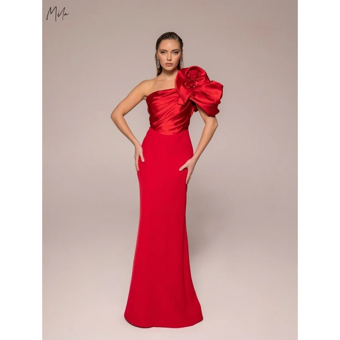 

Mila Red One Shoulder Bow Decor Satin Prom Dresses Mermaid Maxi Gown Customized Formal Evening Elegant vestidos de gala 2025