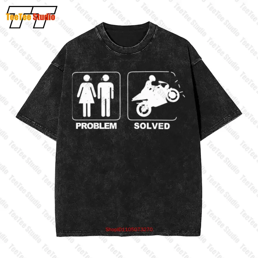 Problem Solved Motorcycle Biker Motorcyclist Wife Divorce Vintage Oversized T-Shirt 8X2W