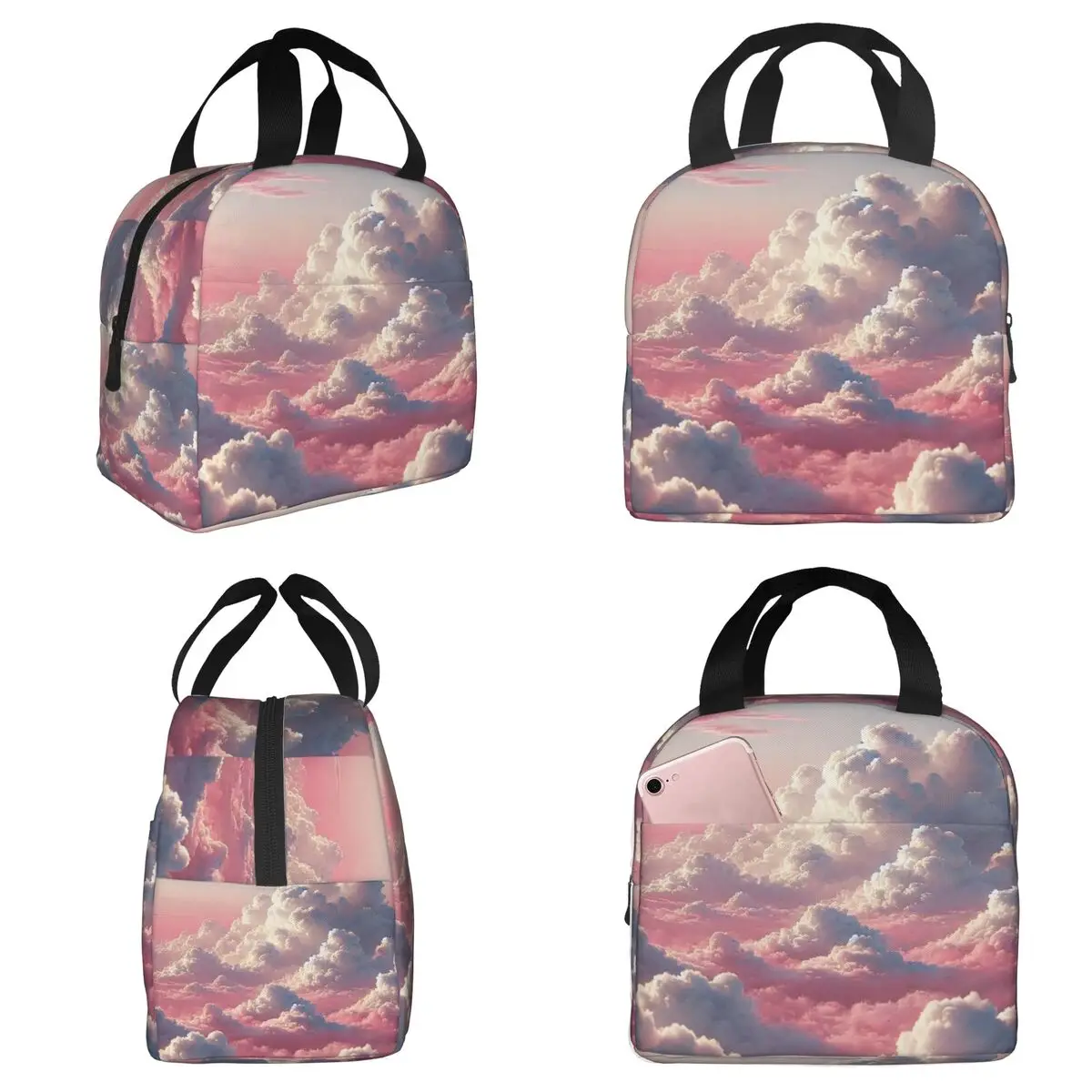 Pink Clouds Sky Large Sunset Glow Insulated Lunch Bag for Women Office Cooler Thermal Food Box Tote Lunch Boxes Container