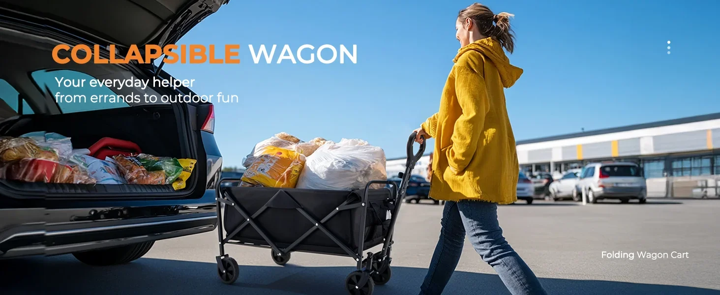 [Heavy Duty] Folding Wagon Cart | Heavy Duty | 360°All Terrain Wheels, Side Pockets, Large Capacity Collapsible | For Camping,