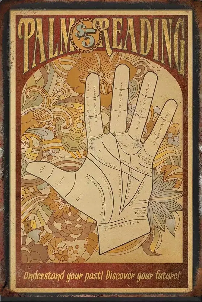Metal Signs Reading,Understand Your Past!Disover Your Futuare!Palmistry Mystic Psychic Retro Metal Tin Sign Vintage Aluminum Sig