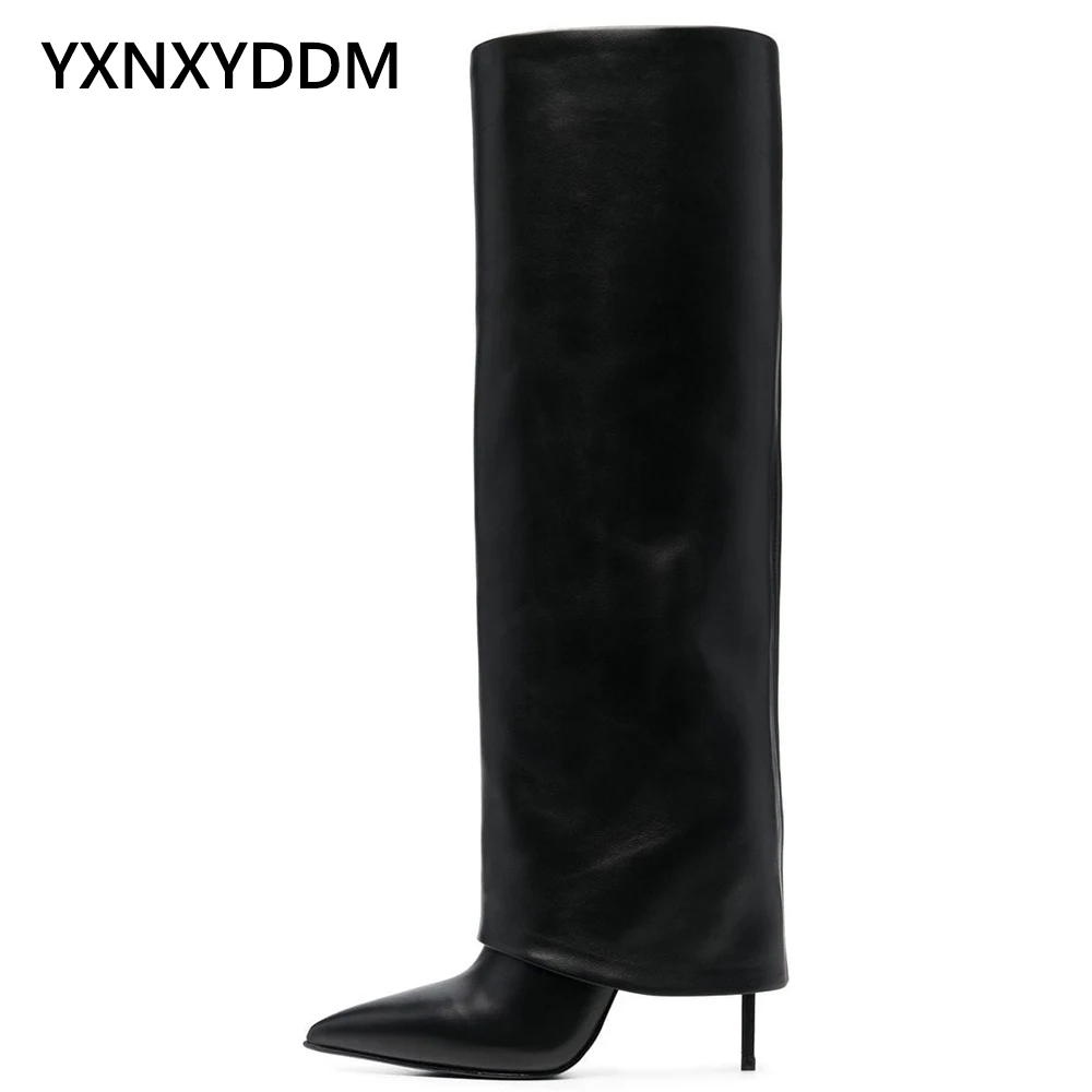 

2023 New Women's Black Over the Knee Boots Pointed Toe Sexy High Heel Winter Long Boot White PU Leather Sexy Boot Large Size