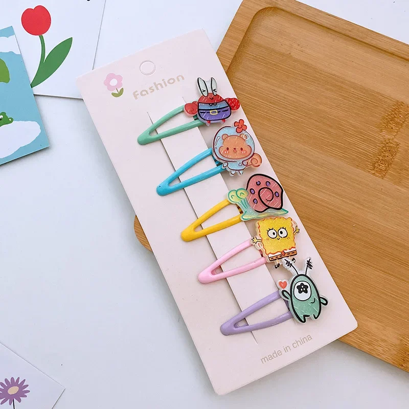 5Pcs SpongeBobs Hairgrips เด็กสาวหวาน Hairpins การ์ตูนอะนิเมะกิ๊ฟหนีบผมชุดเด็ก Headdress น่ารัก Patrick ที่มีสีสัน
