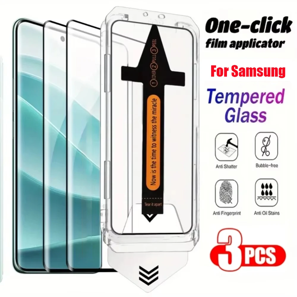 1-3Pcs Dust Free Installation Tempered Glass For Samsung S26 S25 Ultra S24 S23 FE S22 Plus A723 A71 A72 A55 A54 A53 A34 M54 M34 