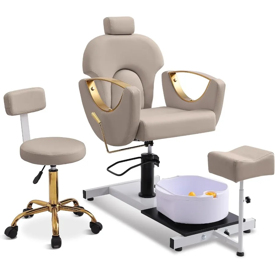 Pedicure Station No Plumbing, Hydraulic Pedicure Chair for Nail Tech, Height Adjustable Reclining Pedicure Station Unit, 360 De