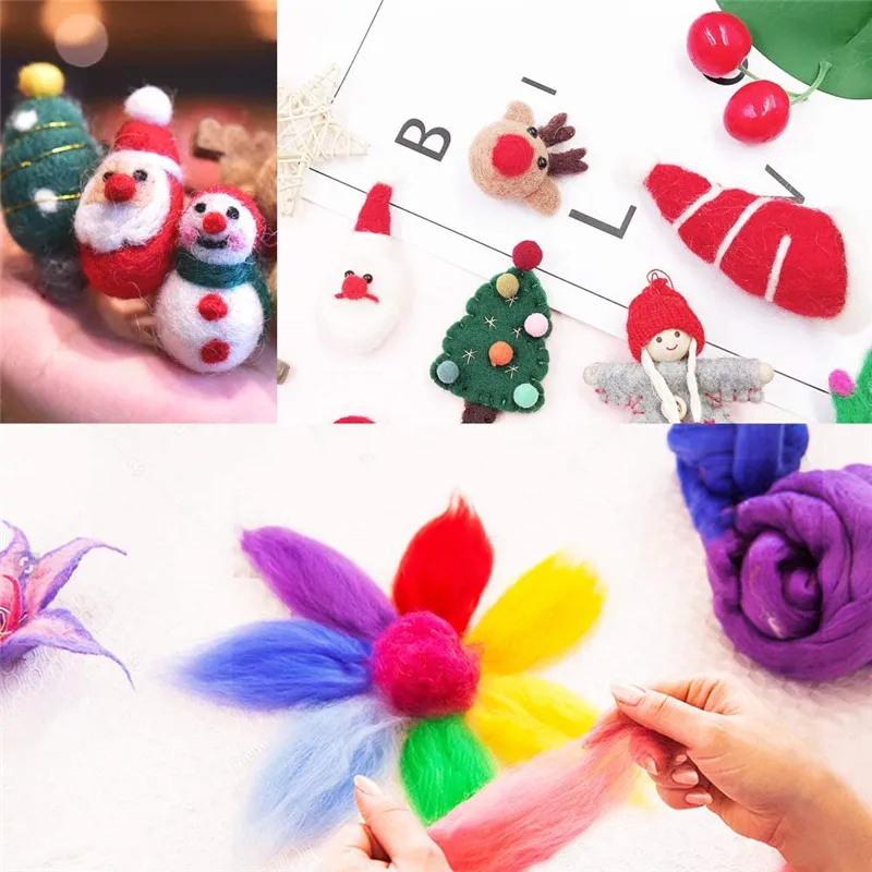 FENRRY 24 Colors Felt Kit Handle Wool Felt Toys Making Wool Fiber DIY Wool Fabric Materials Handcraft Felt Needle For Beginners