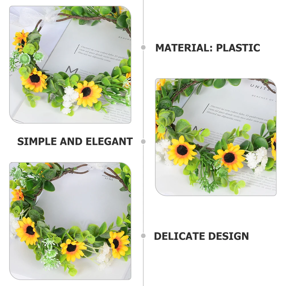 

Artificial Flower Headb Sunflower Eucalyptus Baby Breath Wedding Birthday Party Photo Prop Headpiece For Women Girls Floral