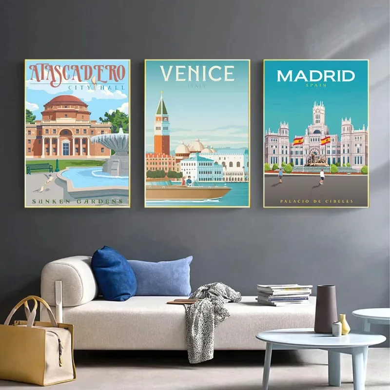 Modern Lyon Madrid Chicago Budapest Tourist City Canvas Painting Wall Art Poster Prints Pop Living Room Home Decor Mural Picture