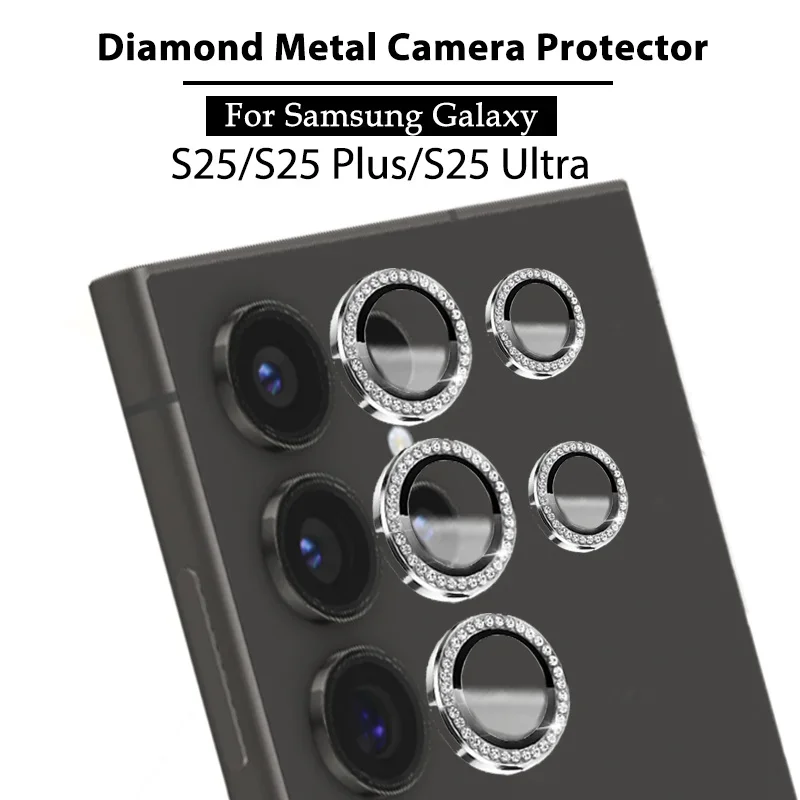 YpmSamsungS25 S25Ultra s253D Lens film For Samsung Galaxy S25 S24 S23 S22 Ultra S24 FE Diamond Metal Ring Camera Protector S24FE