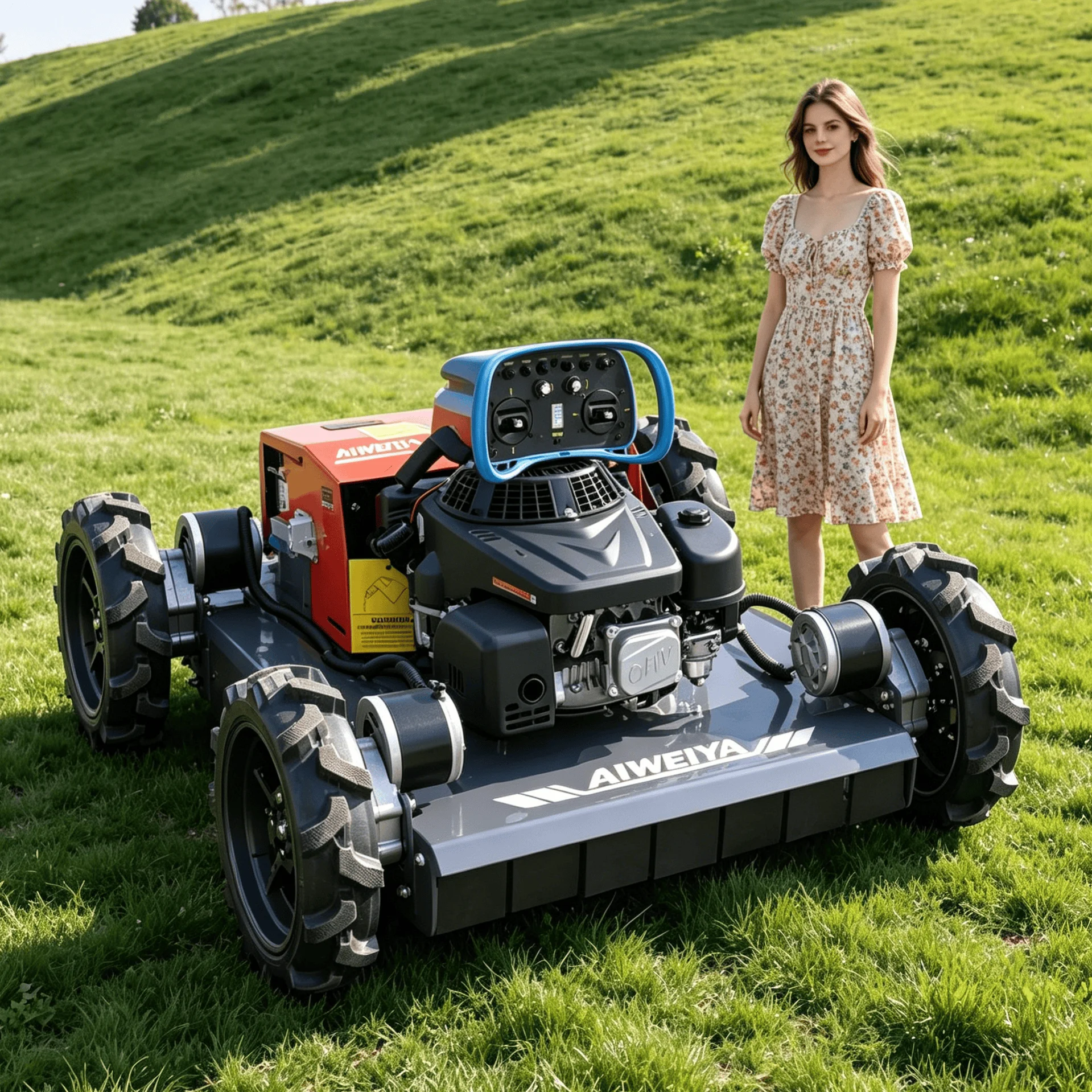 

Customized high climbing remote control petrol robot lawn mower thickened wear resistant cutter disk for orchard hillside wastel