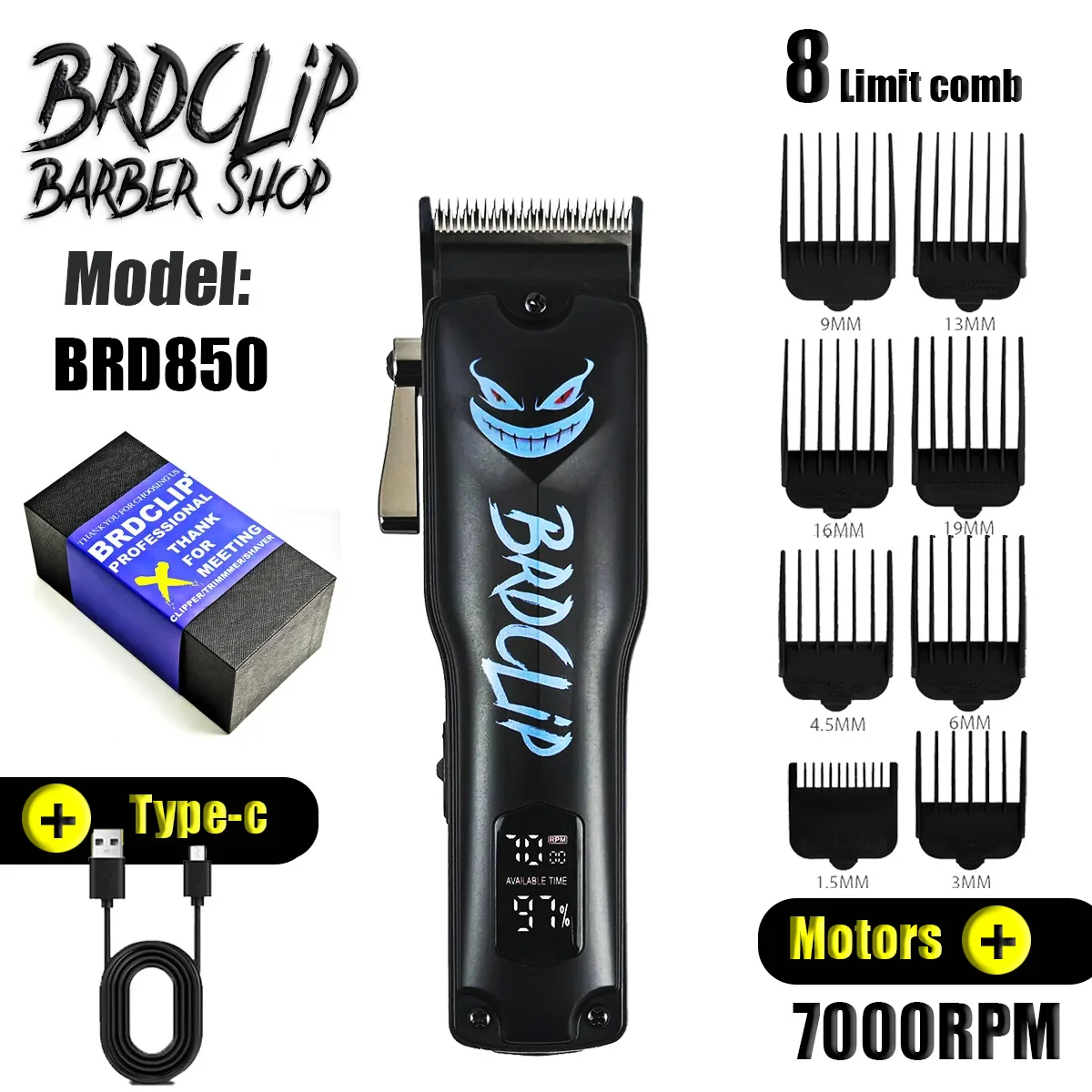 

2024 NEW BRDCLIP 850 Professional Hair Clipper Powder Metallurgy Blade Barber Haircuts Salon Oil Head Trimmer Cutting for Man