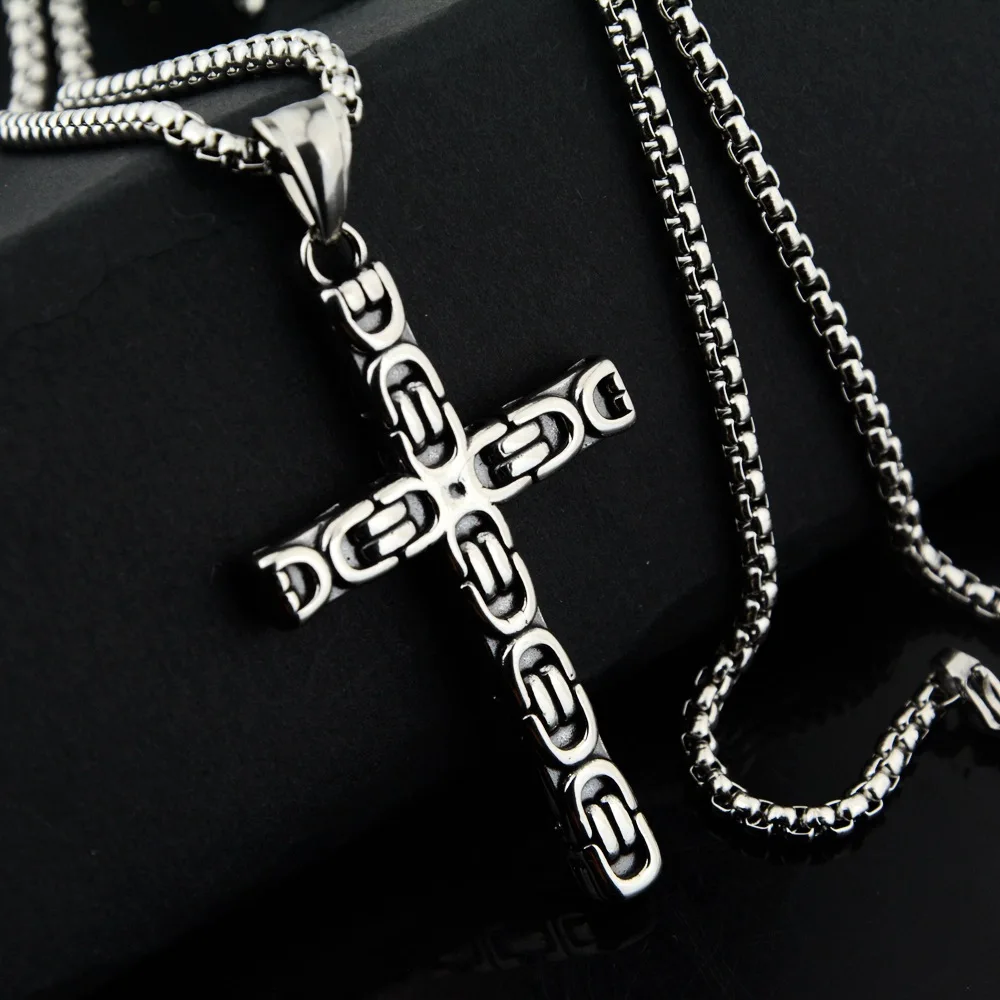 

Vintage Byzantine Chain Cross Necklace Pendant for Men Women Fashion Punk Simple Stainless Steel Men Cross Pendant Jewelry