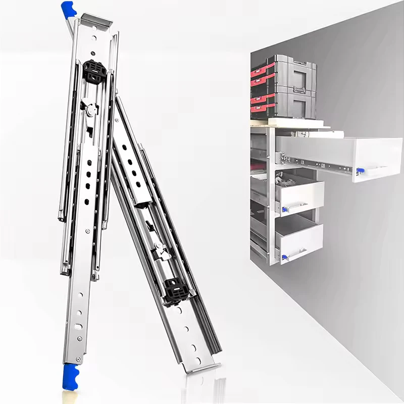 Furniture Hardware 76mm Heavy Duty Drawer Slides Telescopic Soft Close Locking Drawer Slide Rail