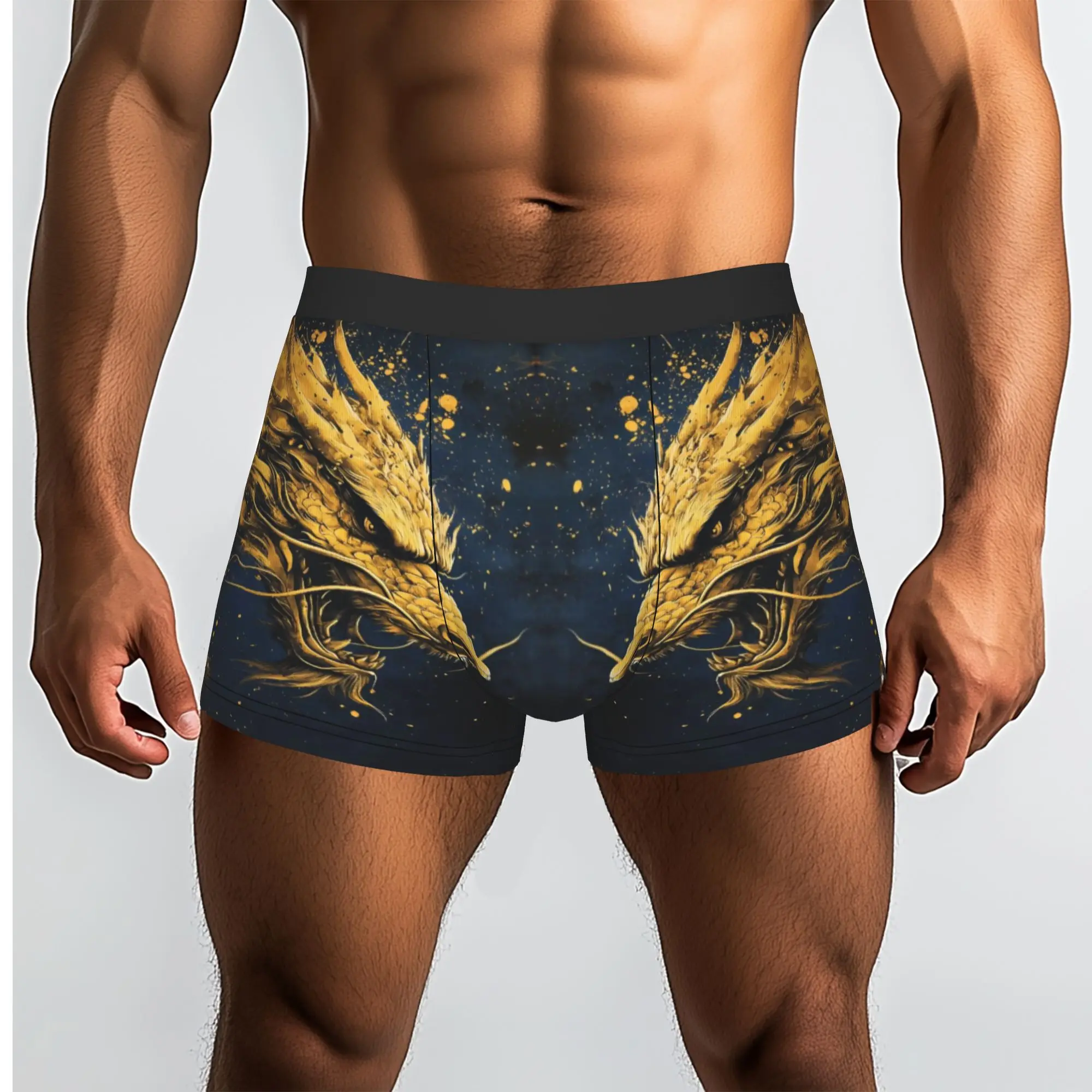 Golden Chinese Dragon Fantasy Art  Underpants Breathbale Panties Male Underwear Comfortable Shorts Boxer Briefs