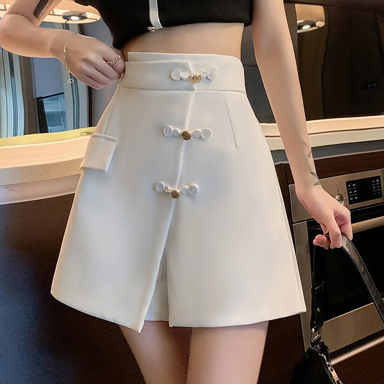 Fashionable and High-End Irregular Wide Leg Pants Skirt Summer Thin Design Fake Two Piece Casual Suit A-Line Shorts