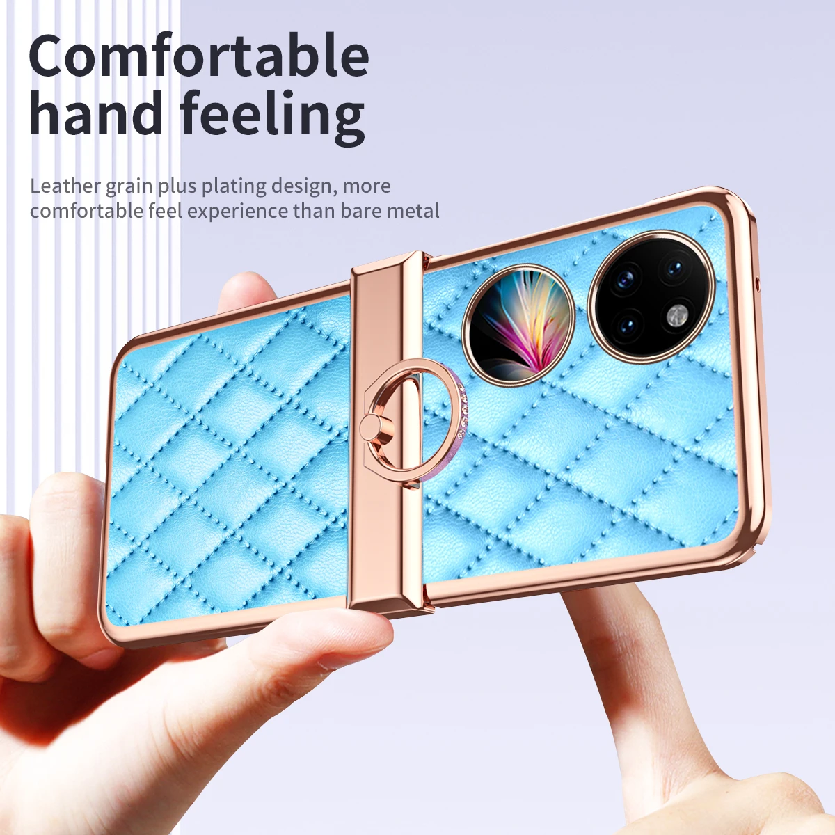 Plated Bezel Folding Case For Huawei P50 Pocket Solid Colored Leatherback Case For P50 Pocket Dumpling Chain Protection