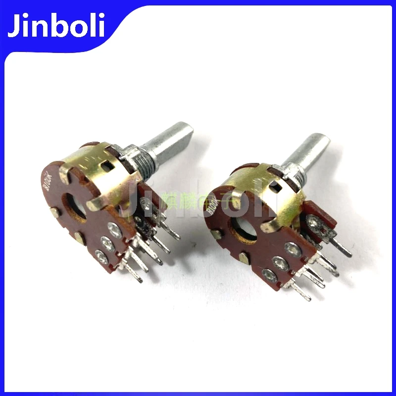 5PCS RK16 Type Double Potentiometer B100K Half Shaft Length 20mm 6Pins Power Amplifier Speaker Volume Potentiometers