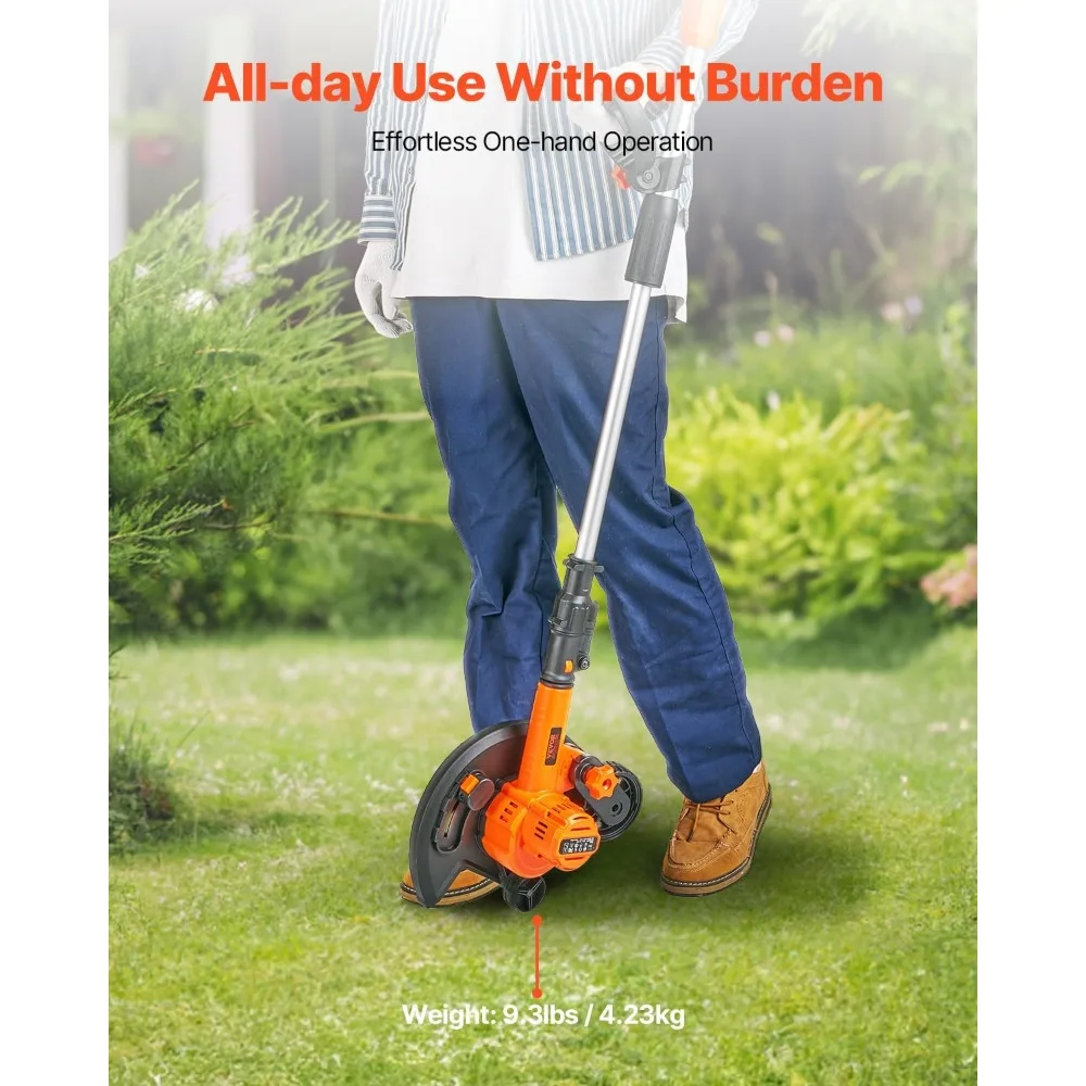 9-Inch Cordless Lawn Edger with Adjustable Blade Depth and Handle, Battery & Charger Included for Lawns, Driveways, Sidewalks