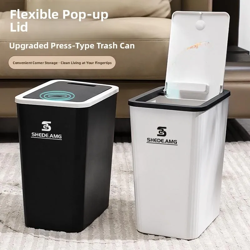 

Утолщенная пластиковая мусорная корзина большой емкости с крышкой для дома, офиса, кухни, ванной комнаты, специального назначения, с длинной ручкой