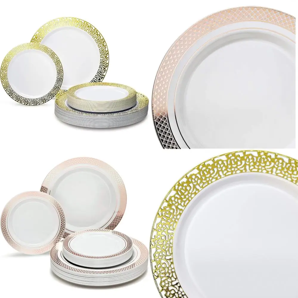 

Набор одноразовых пластиковых тарелок премиум-класса для 60 гостей — 60 обеденных тарелок 10,25 и 60 салатников 7,5 для свадебных мероприятий