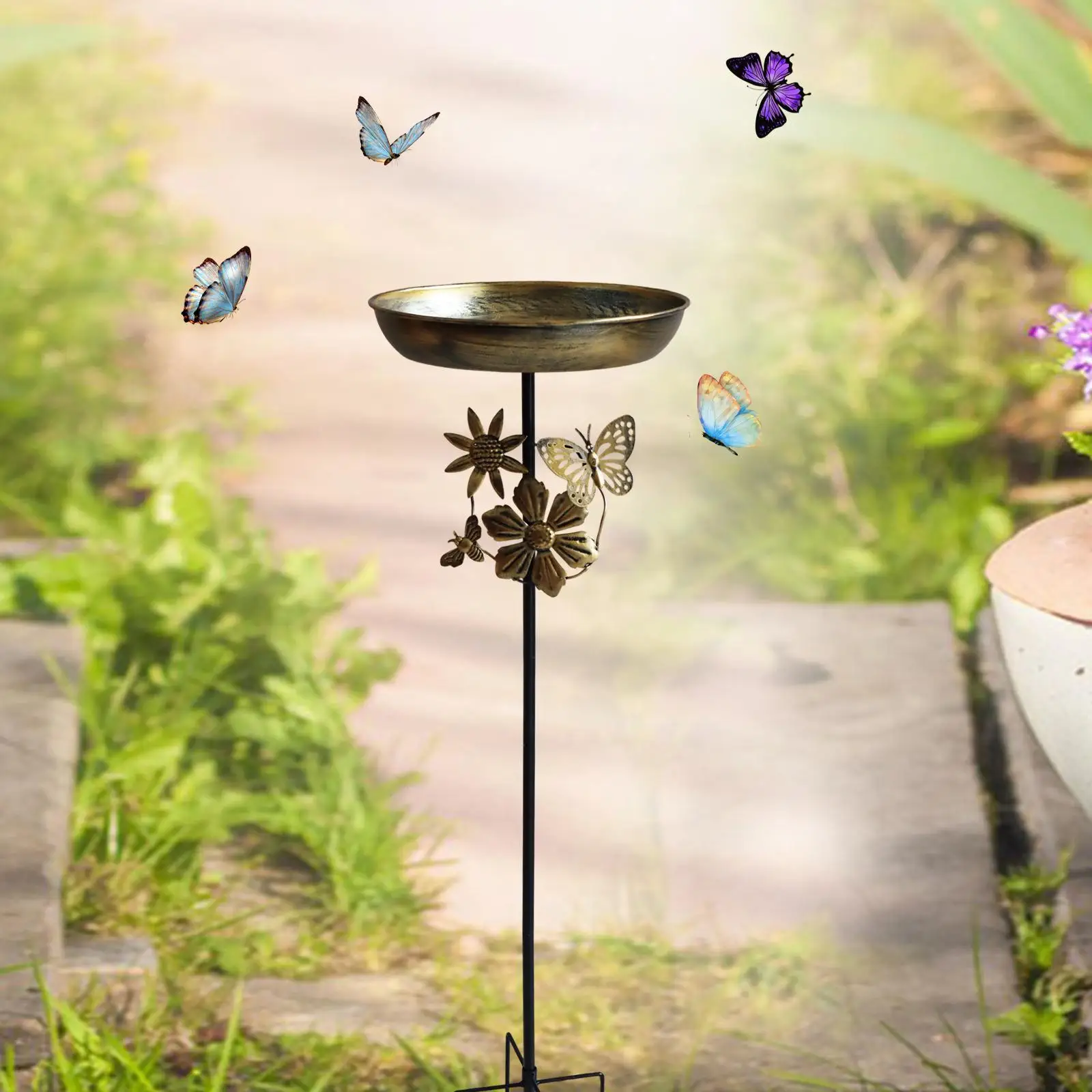 

Bird Feeder Statue Decorative Accessory Spacious Freestanding Bird Bath Bowl for Deck Railing Attracting Birds Outdoor Patio