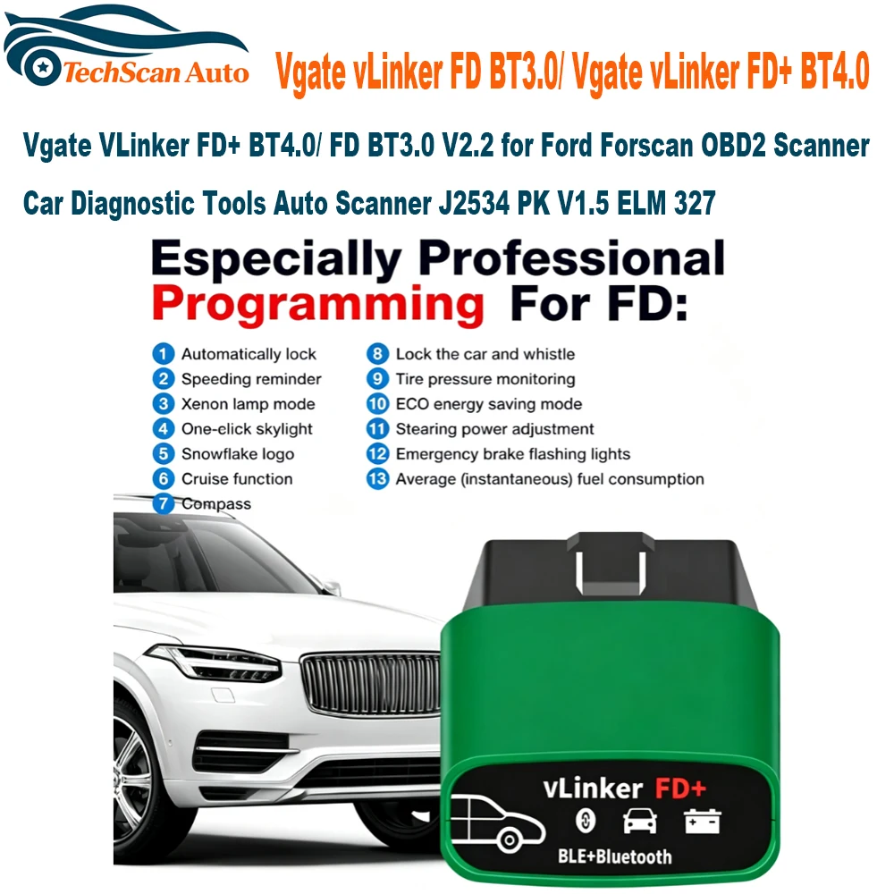 Vgate VLinker FD+ BT4.0/ FD BT3.0 V2.2 for Ford Forscan OBD2 Scanner Car Diagnostic Tools Auto Scanner J2534 PK V1.5 ELM 327