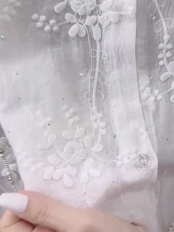 여성용 자수 자외선 차단 셔츠 봄 여름 2025 한국 스타일 루즈핏 롱 슬리브 네오탑