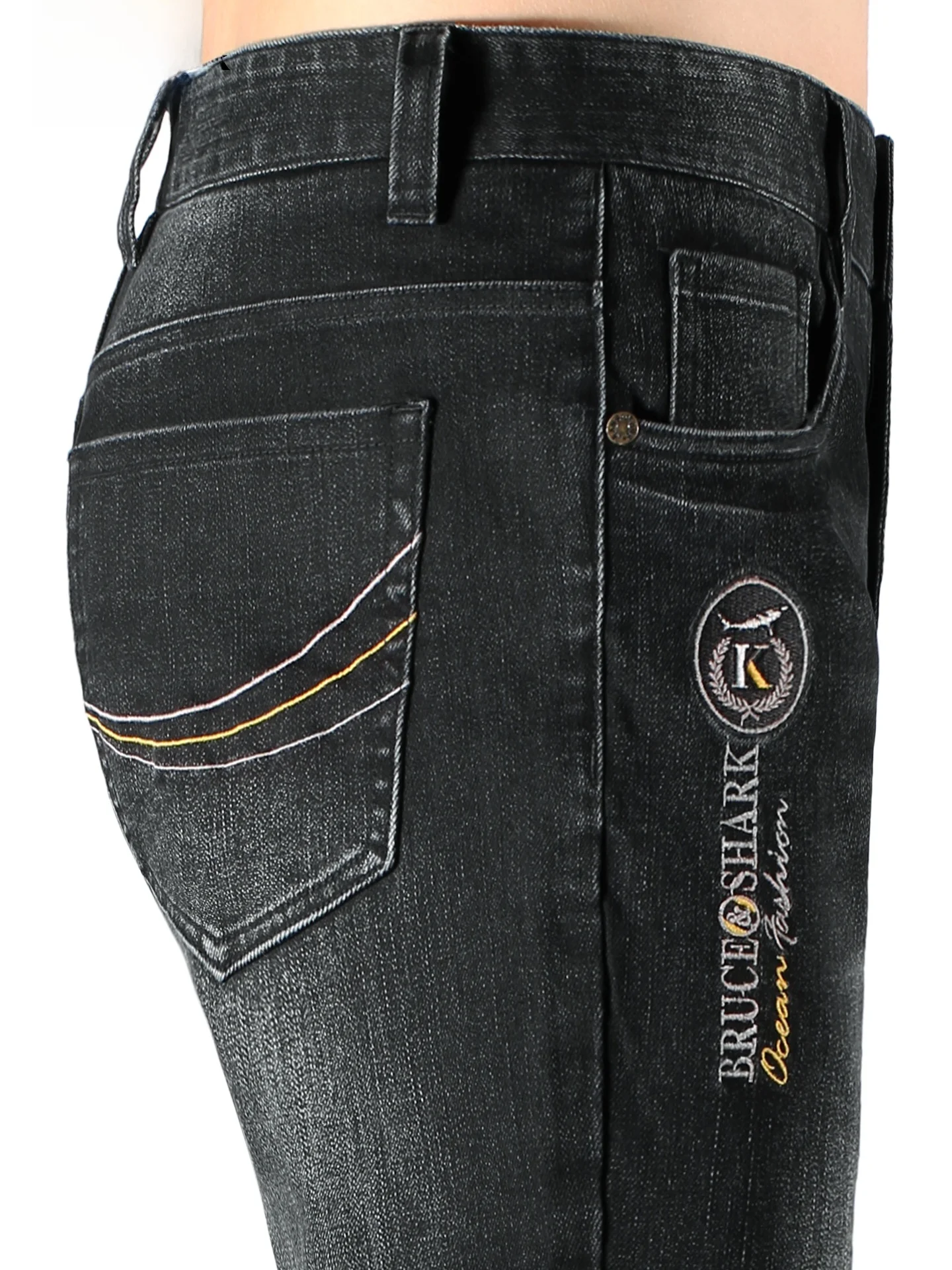

Men's Thickened Black Denim Jeans Autumn Winter Loose Fit Large Size Trendy Embroidered Straight Leg Pants Fashionable Street...