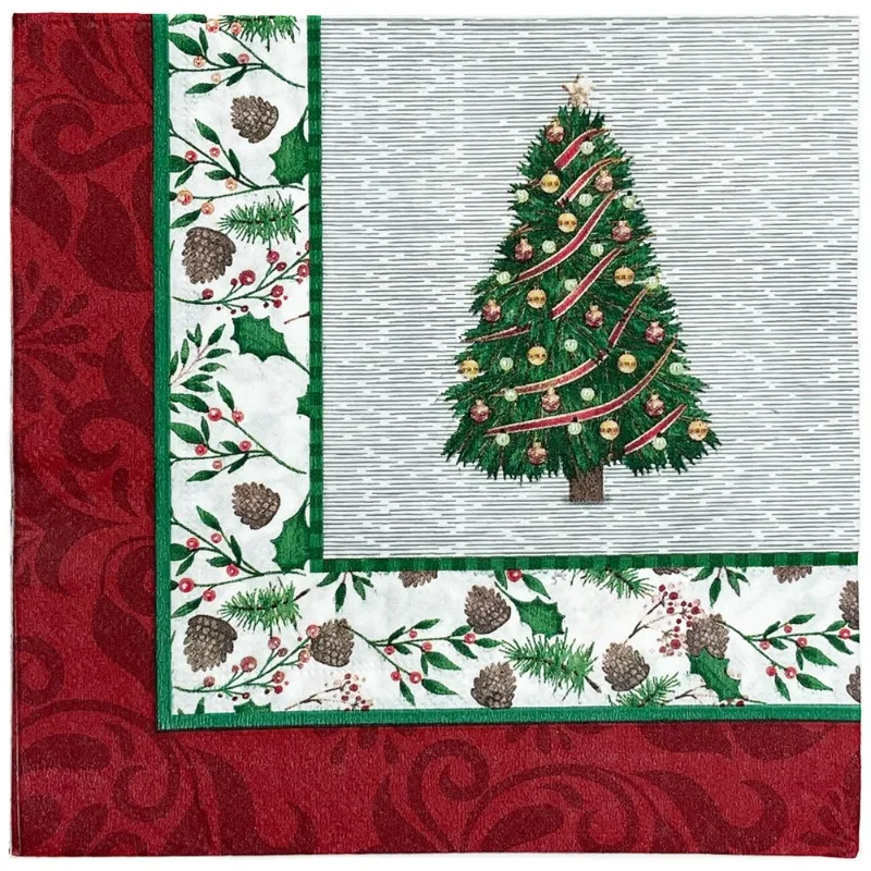 20pcs/Pac 33cm 2-Ply Christmas Tree Paper Napkins Food Grade Printed Cocktail Napkins Commercial Drawing Tissues Square Tissues