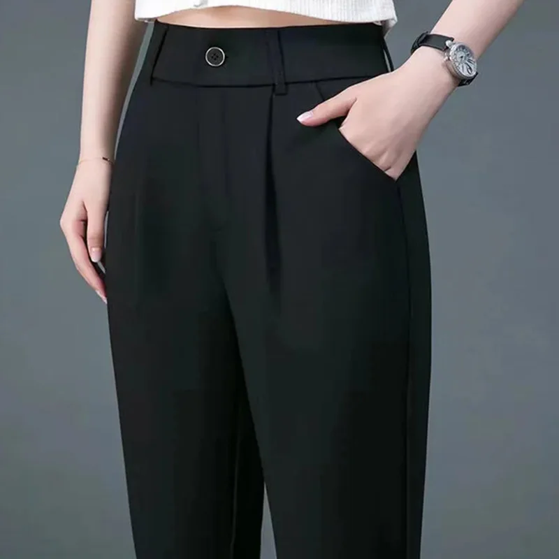 Abbigliamento lavoro pantaloni da donna pantaloni da sartoria donna matita ufficio con tasche Solid Harem Elastic Cotton pantaloni di alta qualitร