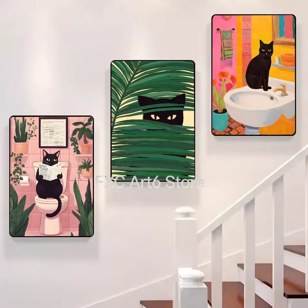 Rahmenlose Kunst-Poster mit Grünem Schlafzimmer und Katze, Minimalistische Wandkunst, Leinwanddrucke für Wohnzimmer, Moderne Heimdekoration