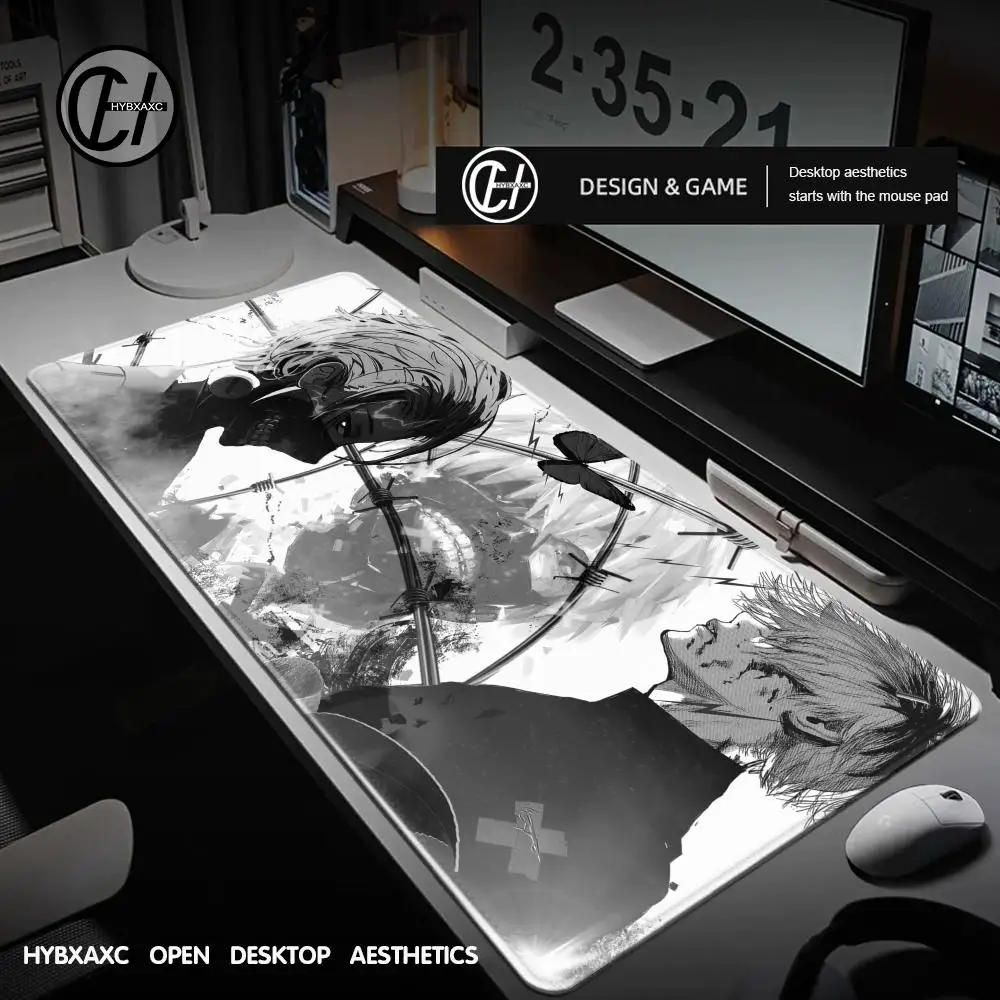 Gaming Accessories Mouse Pad Tokyo Ghoul Mousepad Black White Anime Large Mouse Mat Keyboard Computer Gamer Desk Mat 900x400cm