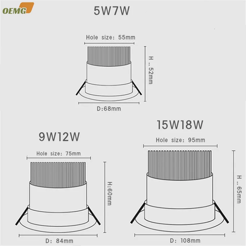 Wbudowane proste reflektory LED typu downlight COB można przyciemnić 5W7W9W12W15W18W Lampy oświetleniowe do kuchni w salonie domowymAC85-265V