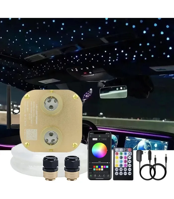 أضواء الألياف الضوئية المزدوجة الرأس، RGBW Twinkle+APP+ مجموعة إضاءة السقف على شكل وضع الموسيقى، 710 قطع 4 م/13.1 قدم اختيار مختلط