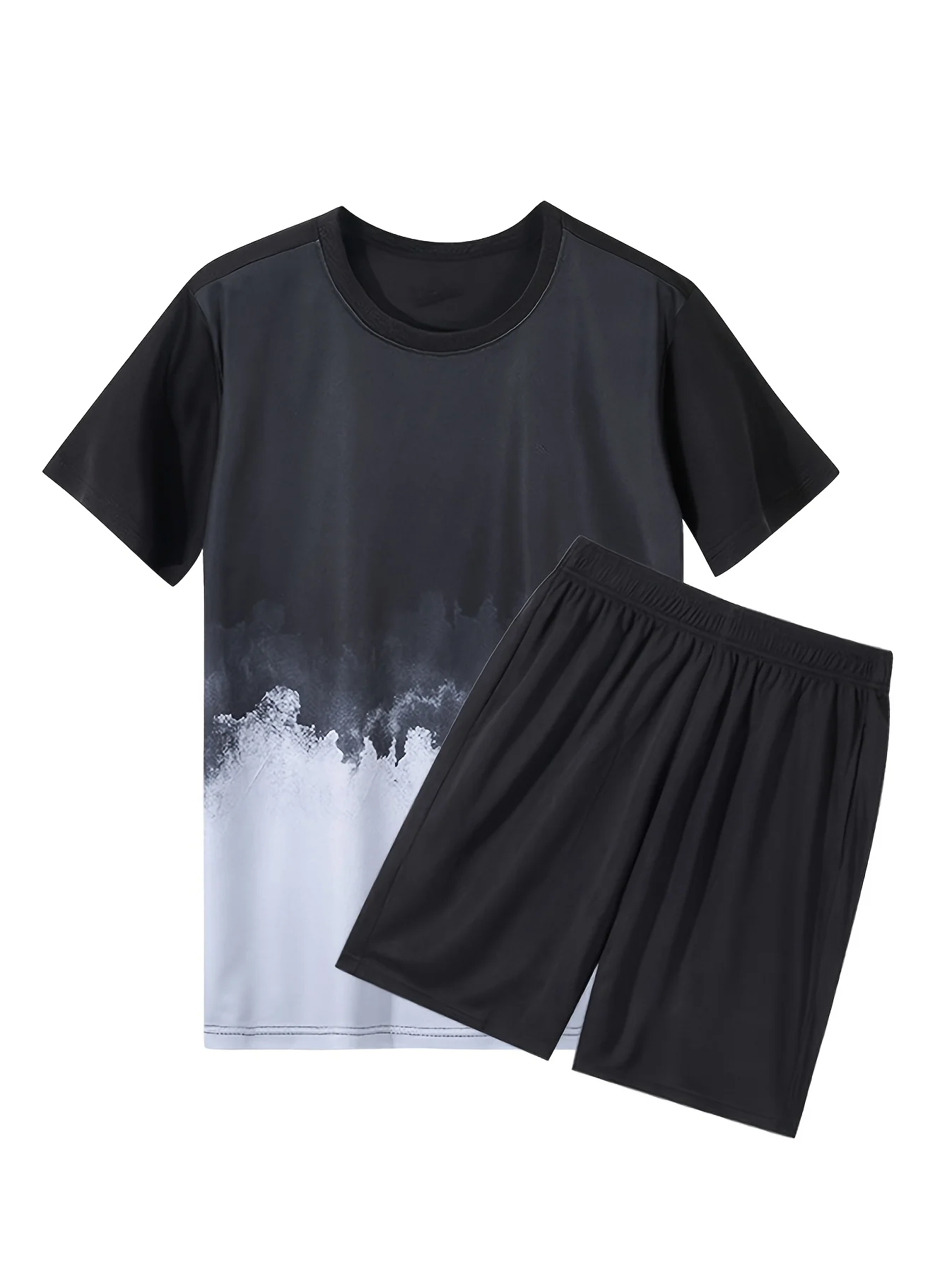 

Men's summer short sleeved shorts breathable sweat wicking two-piece set casual thin running summer outfit