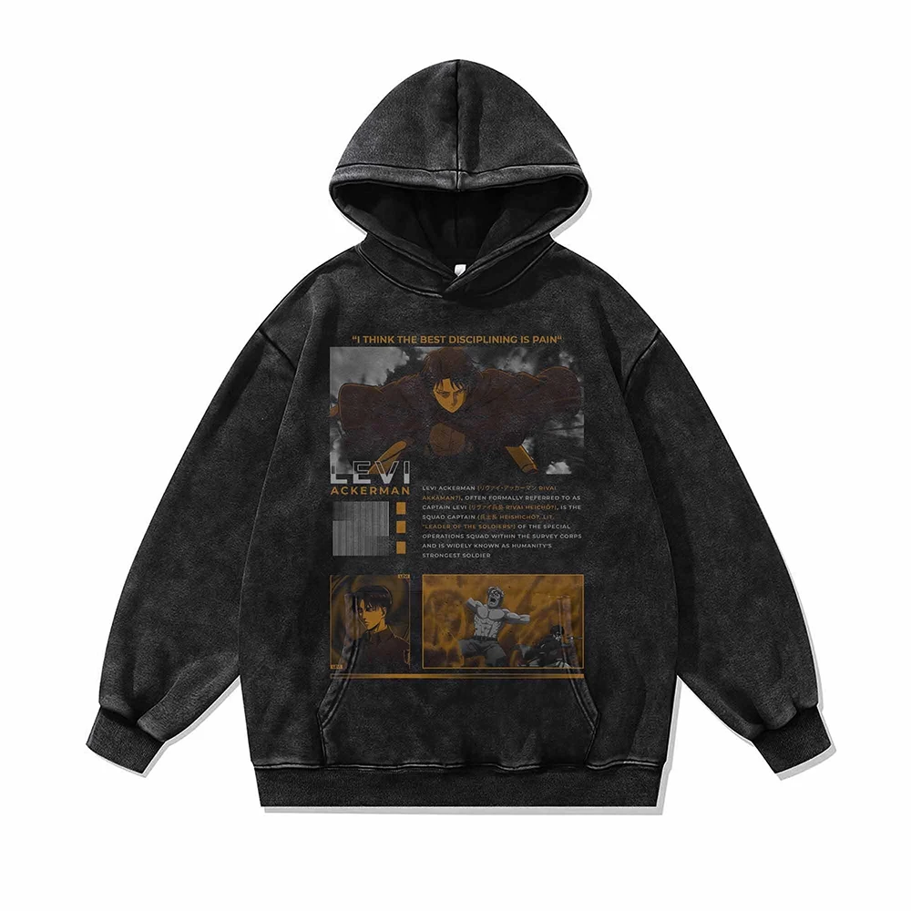 Attack On Titan Print Harajuku Men's Hoodies Japanese Anime Hooded Distressed Retro Sweatshirts Y2k Loose Hip Hop Streetwear Top