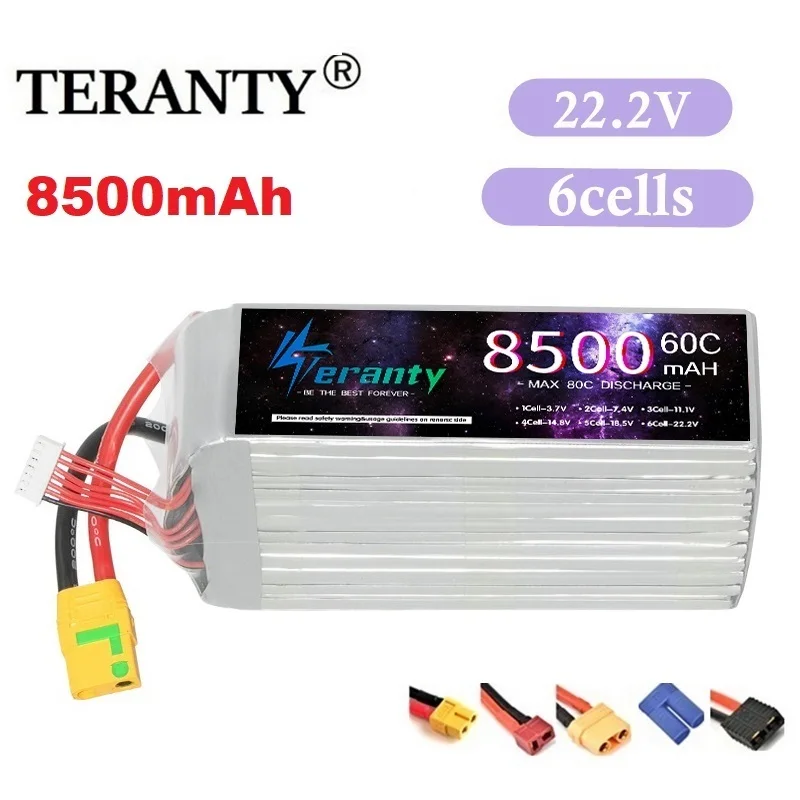 

TERANTY 6S 22.2V 8500mAh 60C Lipo Battery RC Quadcopter Helicopter FPV Drone RC Car Boat Model Part With T XT60 XT90s Anti Spark