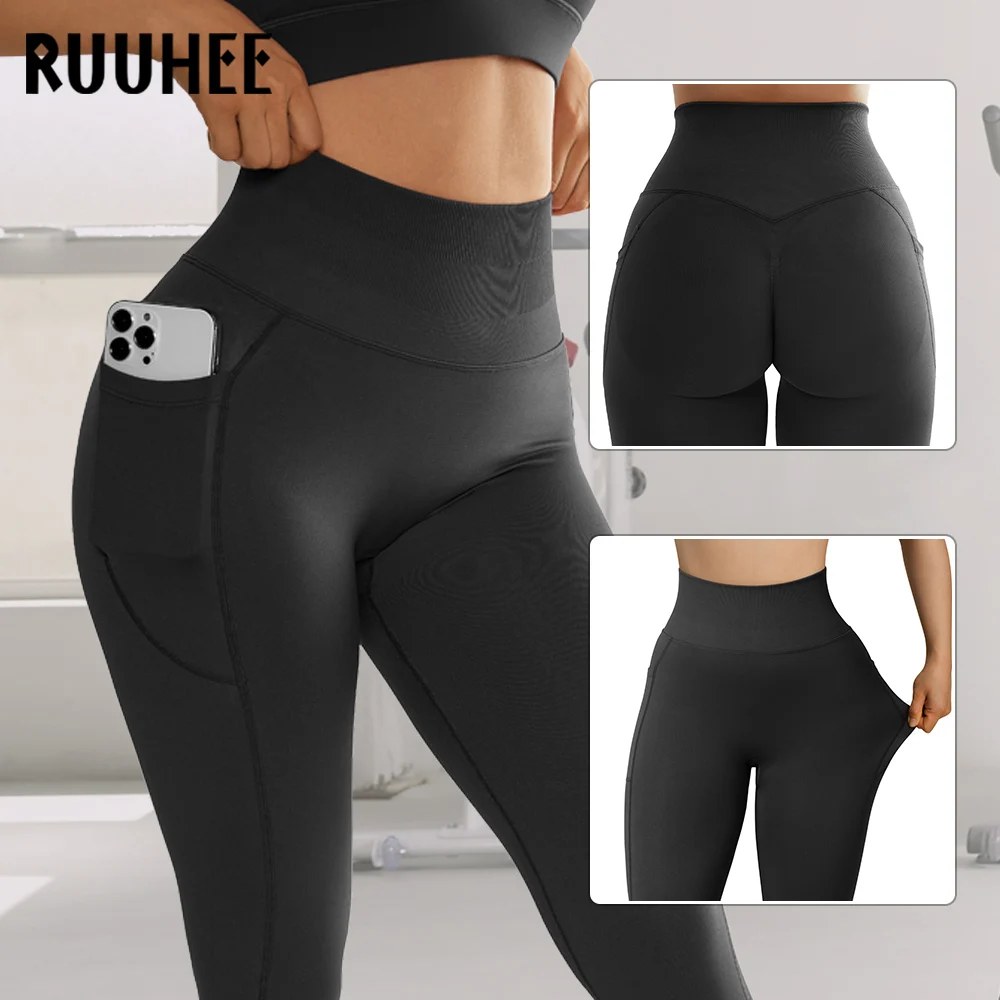 RUUHEE Hidden Pocket Seamless Leggings Women Tummy Contorl High Waist Yoga Pant Scrunch Butt Womens Legging Leggings For Fitness