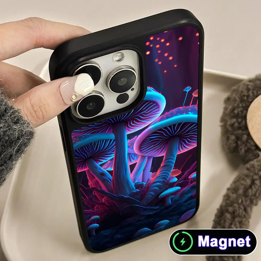 

Neon Mushroom Phone Case for iPhone 17 16 15 14 13 12 11 Air Pro Max Plus Matte Surface Magnet Cover