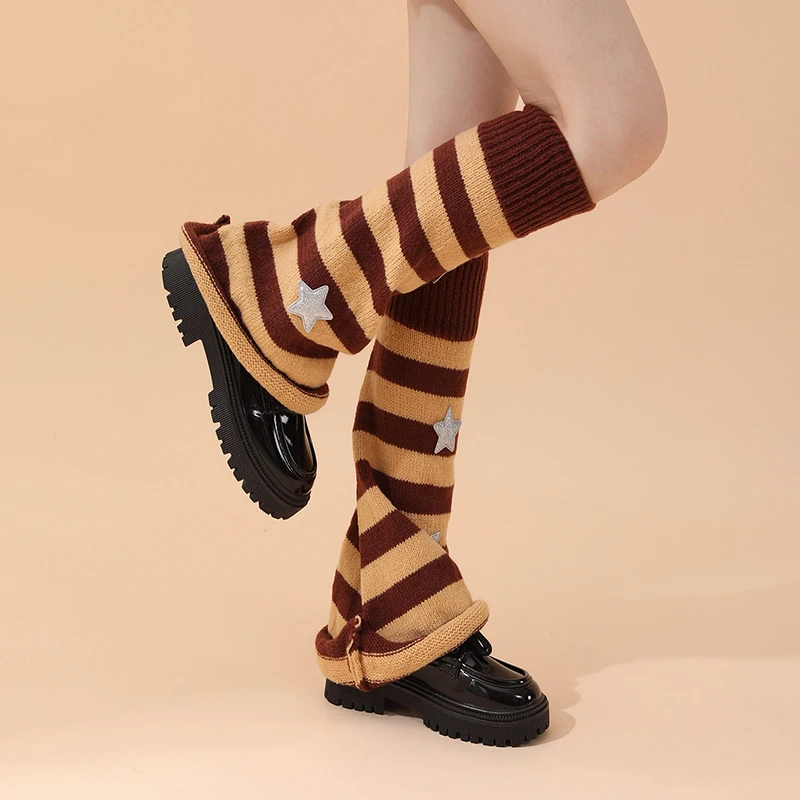 Trendy Japanese JK Style Star Pattern Over-the-Knee Socks for Women, Acrylic Slouch Socks, Y2K Harajuku Long Leg Warmers