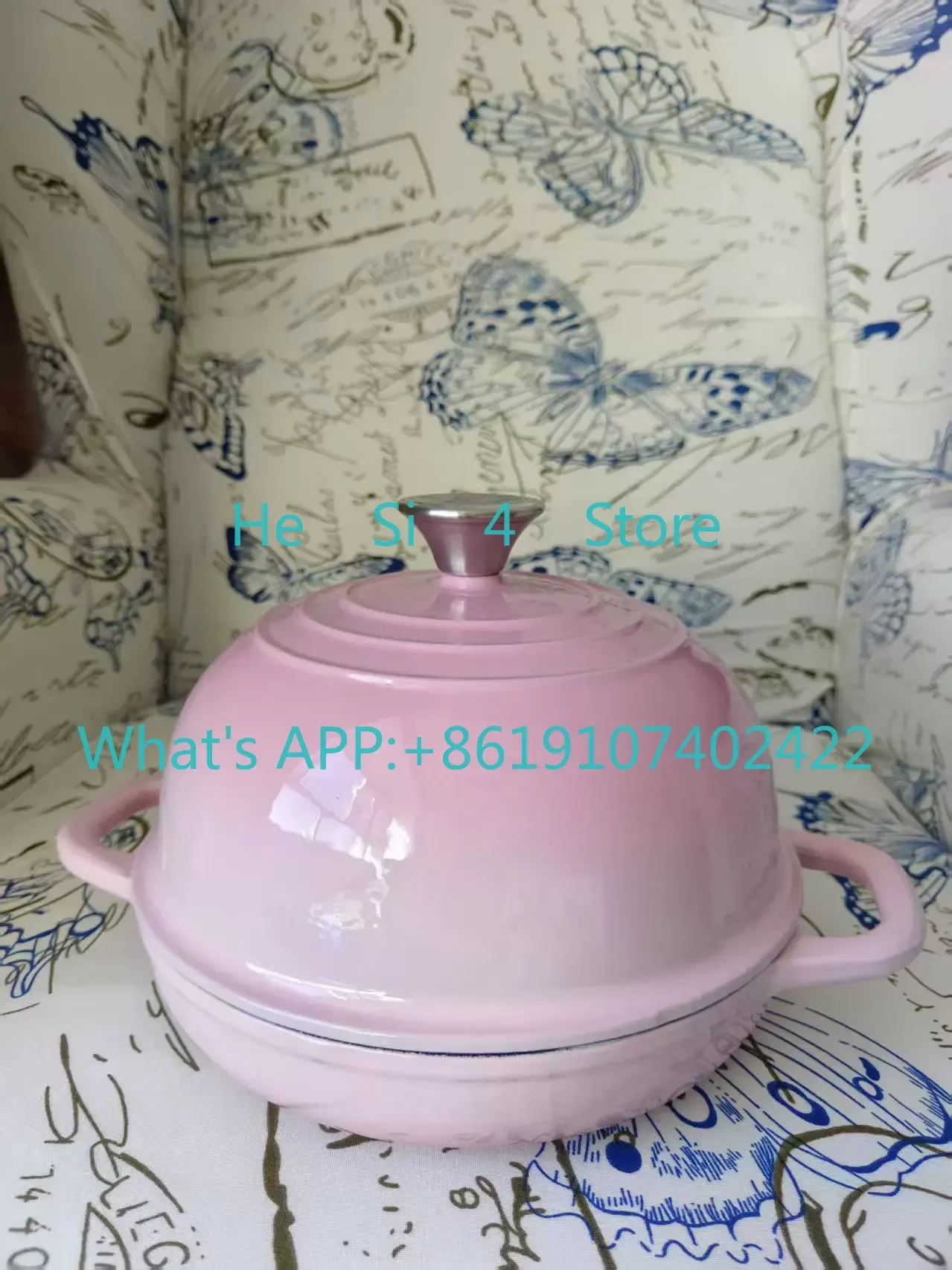 24cm Enamel Cast Iron Pot Flat Bottom Bread Baking Pan Seafood Pot for Oven Gas Electric Stove