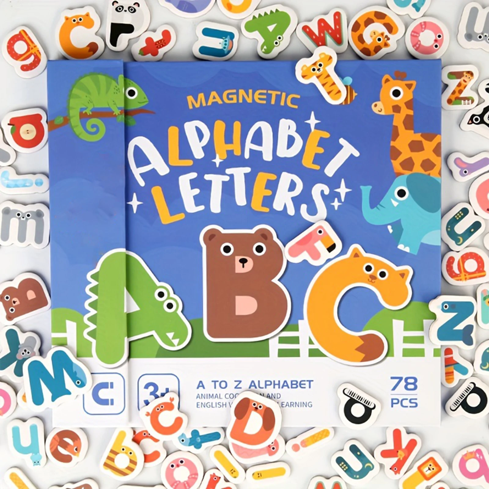 

Книга-головоломка с магнитным алфавитом для детей — интерактивная обучающая игрушка с английскими буквами, многоразовыми наклейками и футляром для хранения