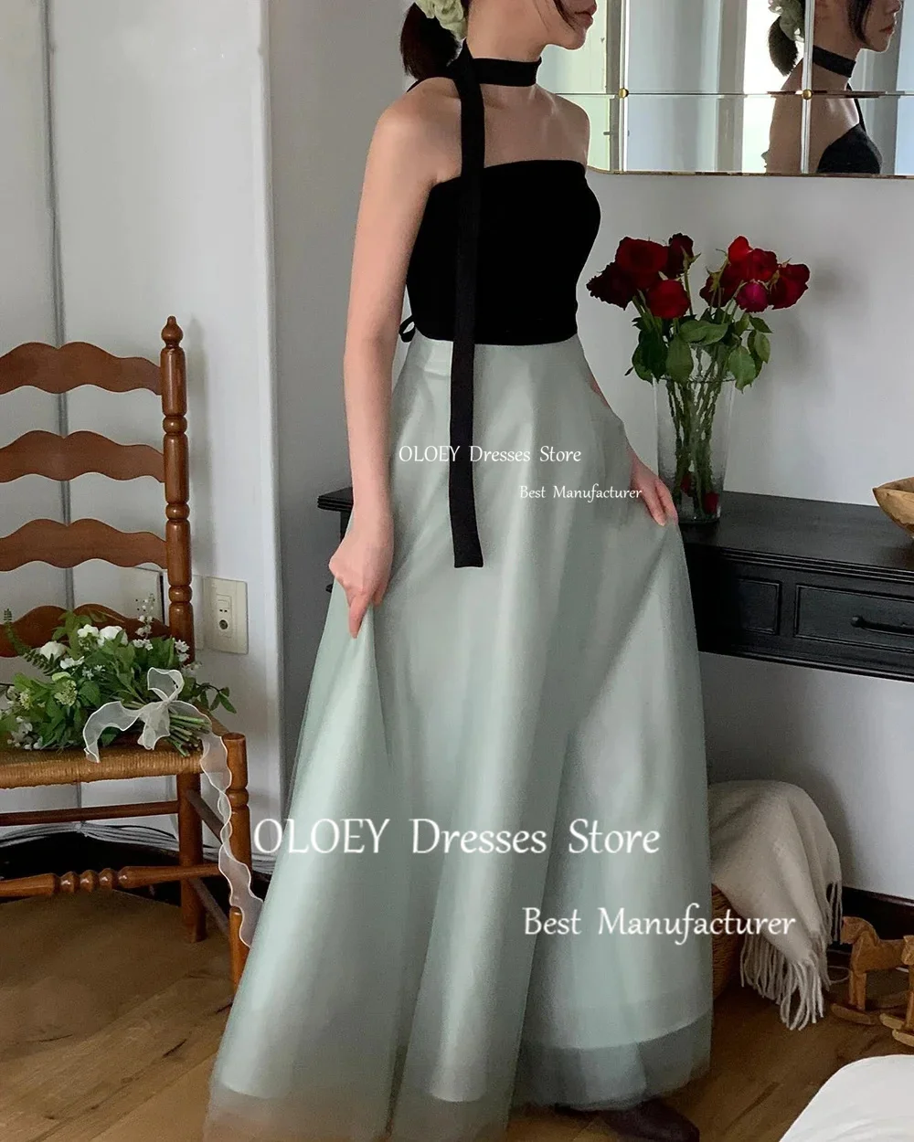 OLOEY Simple Korea Strapless Wedding Dress With Bolero Photoshoot Floor Length Prom Dress A Line Soft Organza Women Corset Back