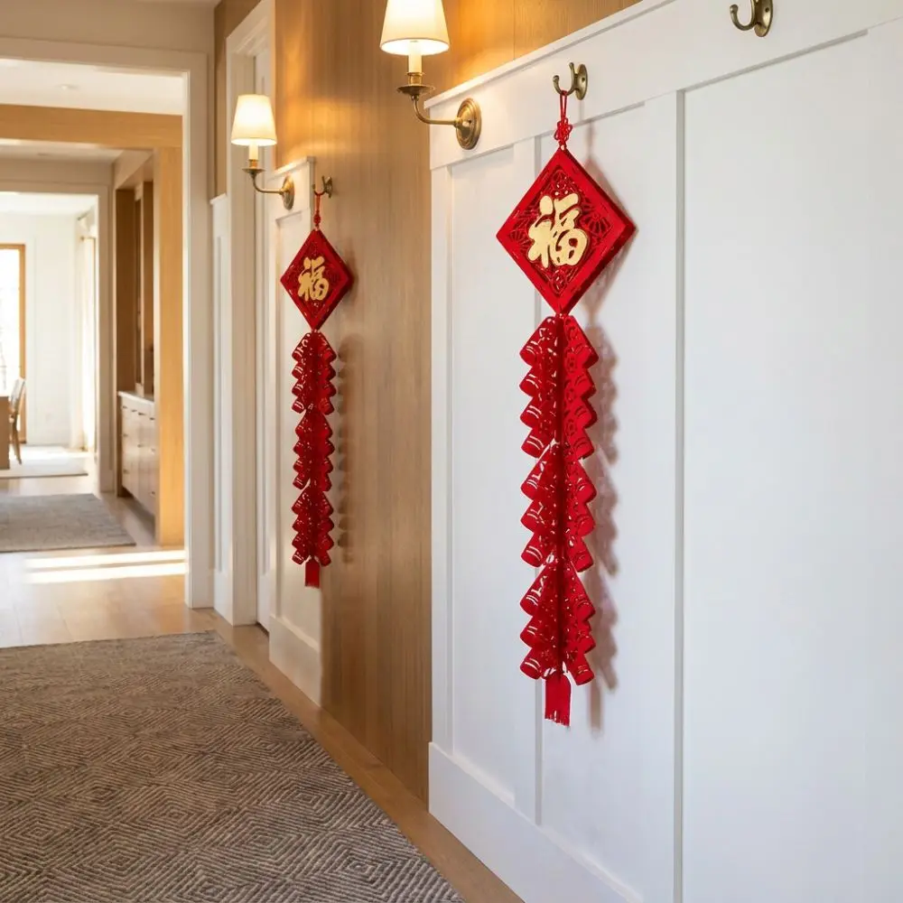 2pcs Chinese Style New Year Hanging Decoration Blessing Lucky Bag Red Fu Door Hanging Ornaments Traditional Tassel