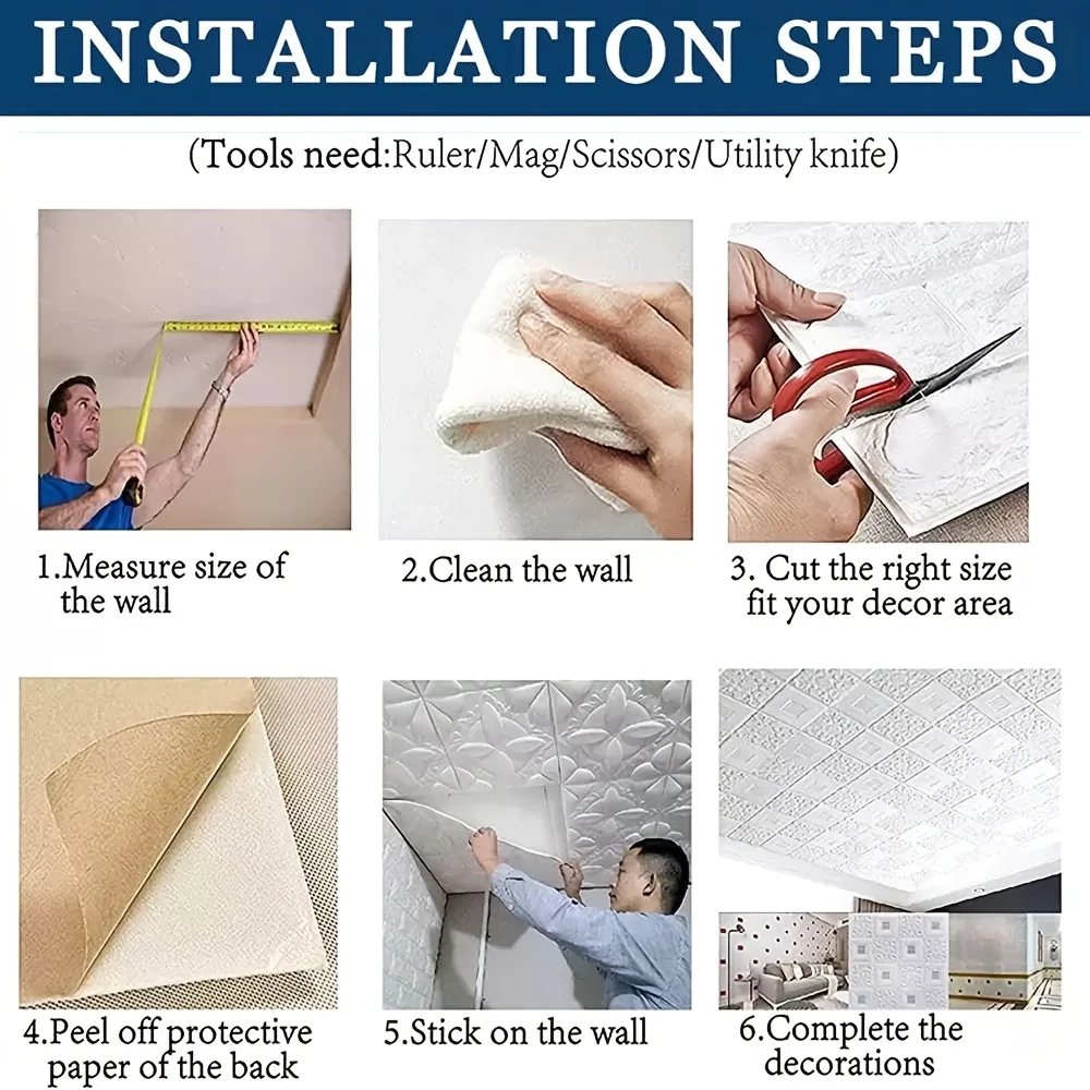 10pcs Waterproof ceiling decoration wallpaper Wall Sticker Foam Self Adhesive